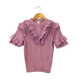 H&M Women's Size 4 Cable Knit Sweater Ruffles Short Sleeve Mock Neck New Purple